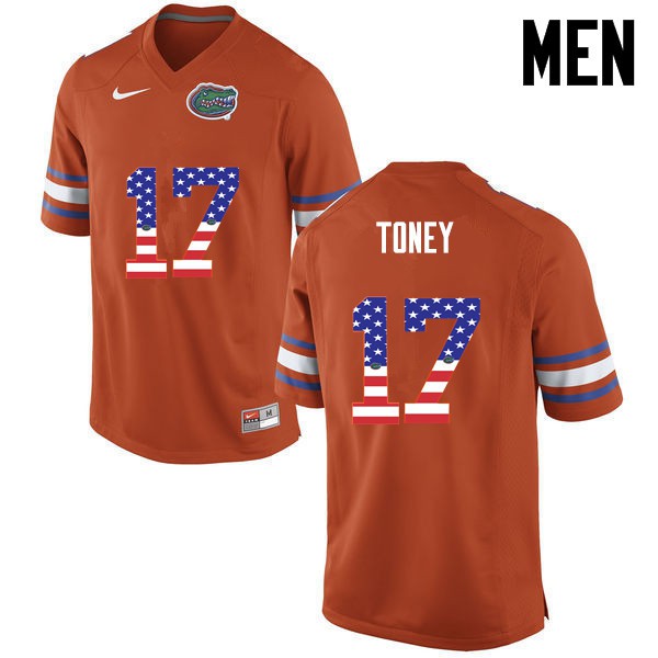 Florida Gators Men #17 Kadarius Toney College Football Jersey USA Flag Fashion Orange
